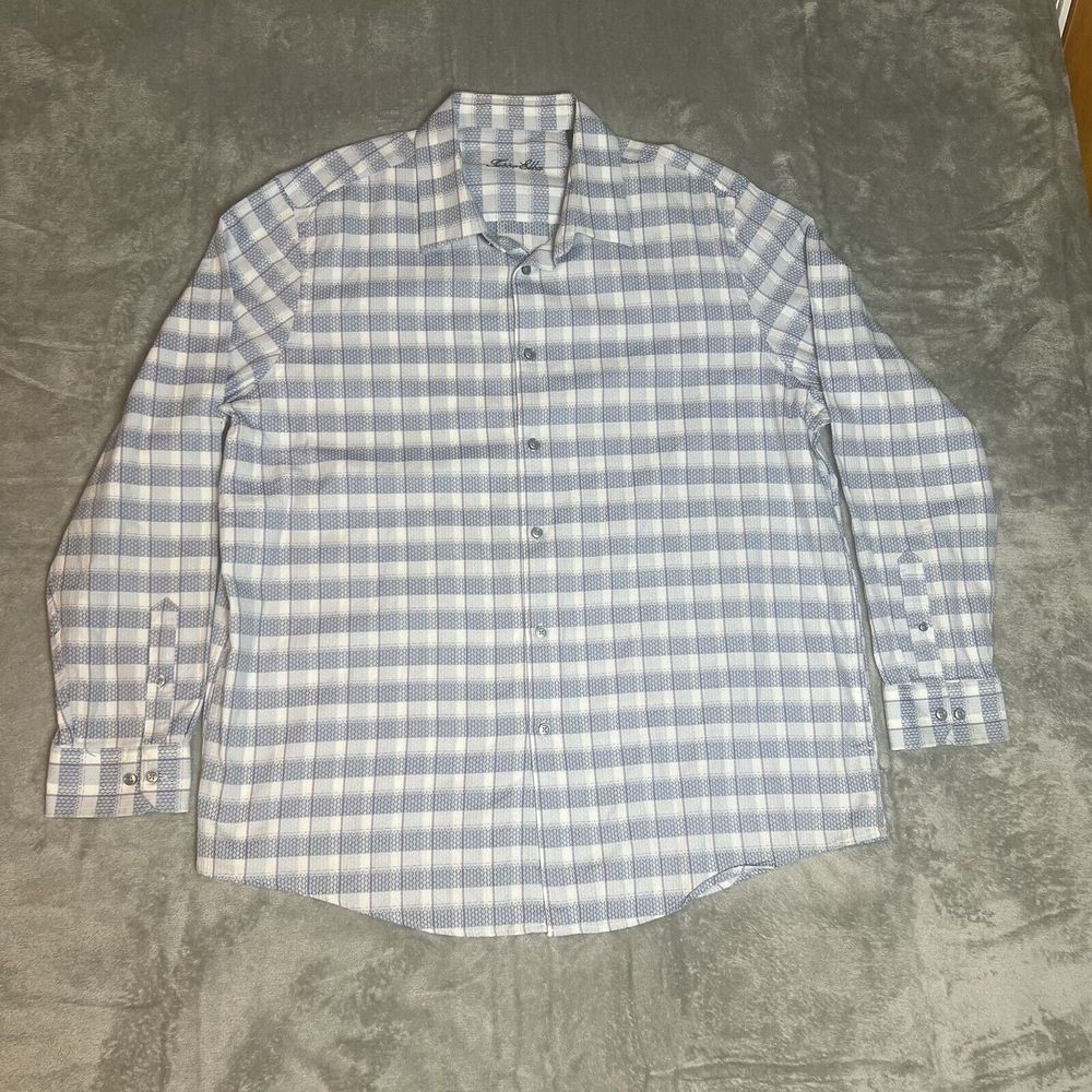 Tasso Elba Shirt Mens 2XL Button Long Sleeve Blue Purple Geometric Western Heavy